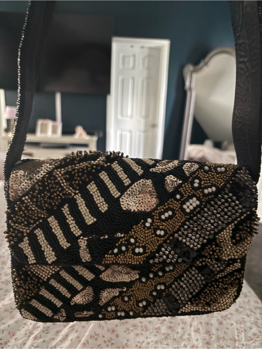 Beaded Black and Gold Crossbody Bag